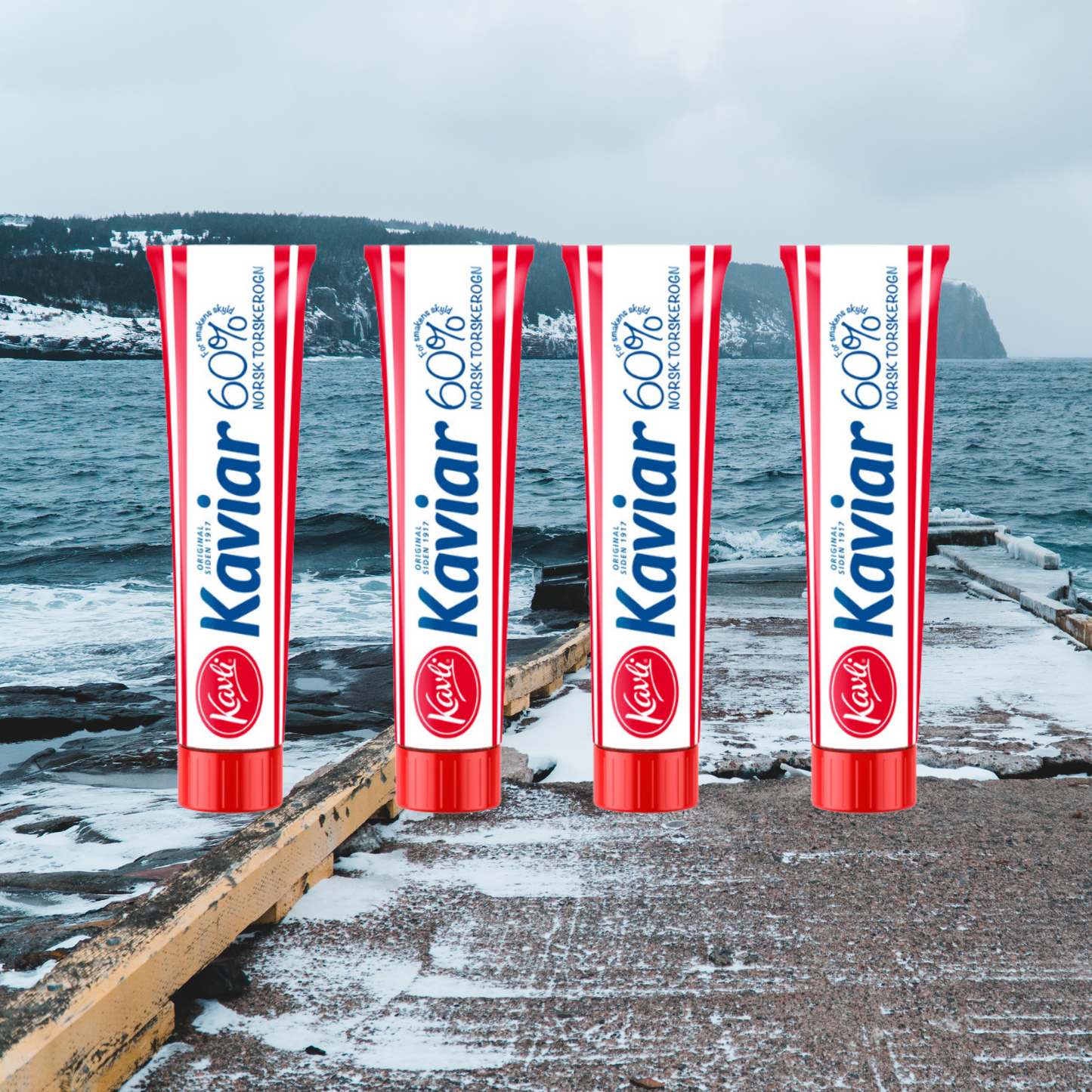 Kavli Kaviar 60% (4 Pack) - Norwegian Cod Roe Caviar 190 Grams (6.7 oz) 4 Pack