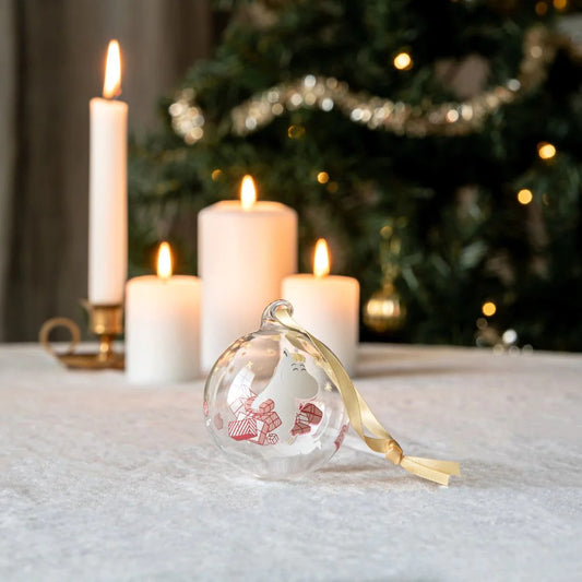 Moomin Glass Christmas Gifts Ornament - Finnish Holiday Presents Handblown Garland Bubbles 2.75 in (7 cm)