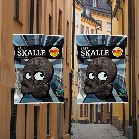 Bubs Godis Salt Skalle (2 Pack) - Salty Black Licorice Skulls - 90 Grams (3.2 oz)