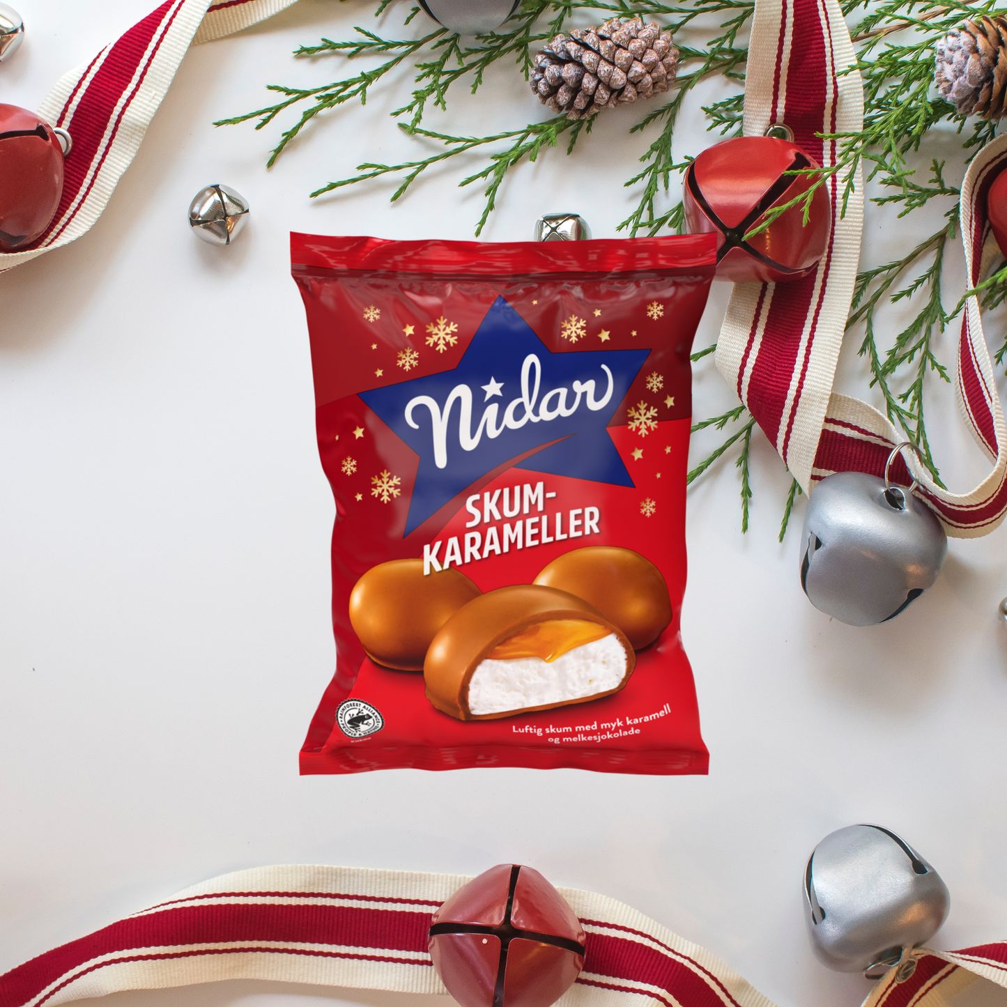 Nidar Christmas Chocolate Covered Marshmallows with Caramel - Norwegian Holiday Skum-Karameller - God Jul 190 grams (6.7 oz)