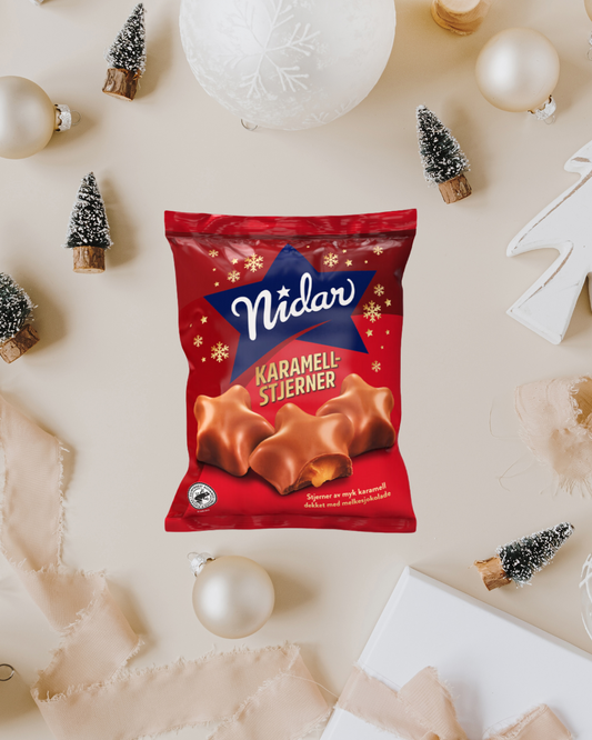 Nidar Karamellstjerner Julesjokolade 183g (6.45 oz) - Nidar Caramel Stars Christmas Chocolate
