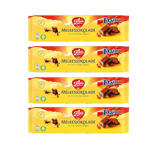 Freia Melksjokolade Daim (4 Pack) - Freia Milk Chocolate with Daim 200 grams (4 Pack)