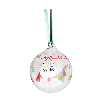 Moomin Christmas Glass Christmas Hugs Ornament - Finnish Holiday Handblown Bauble 2.75 in (7 cm)