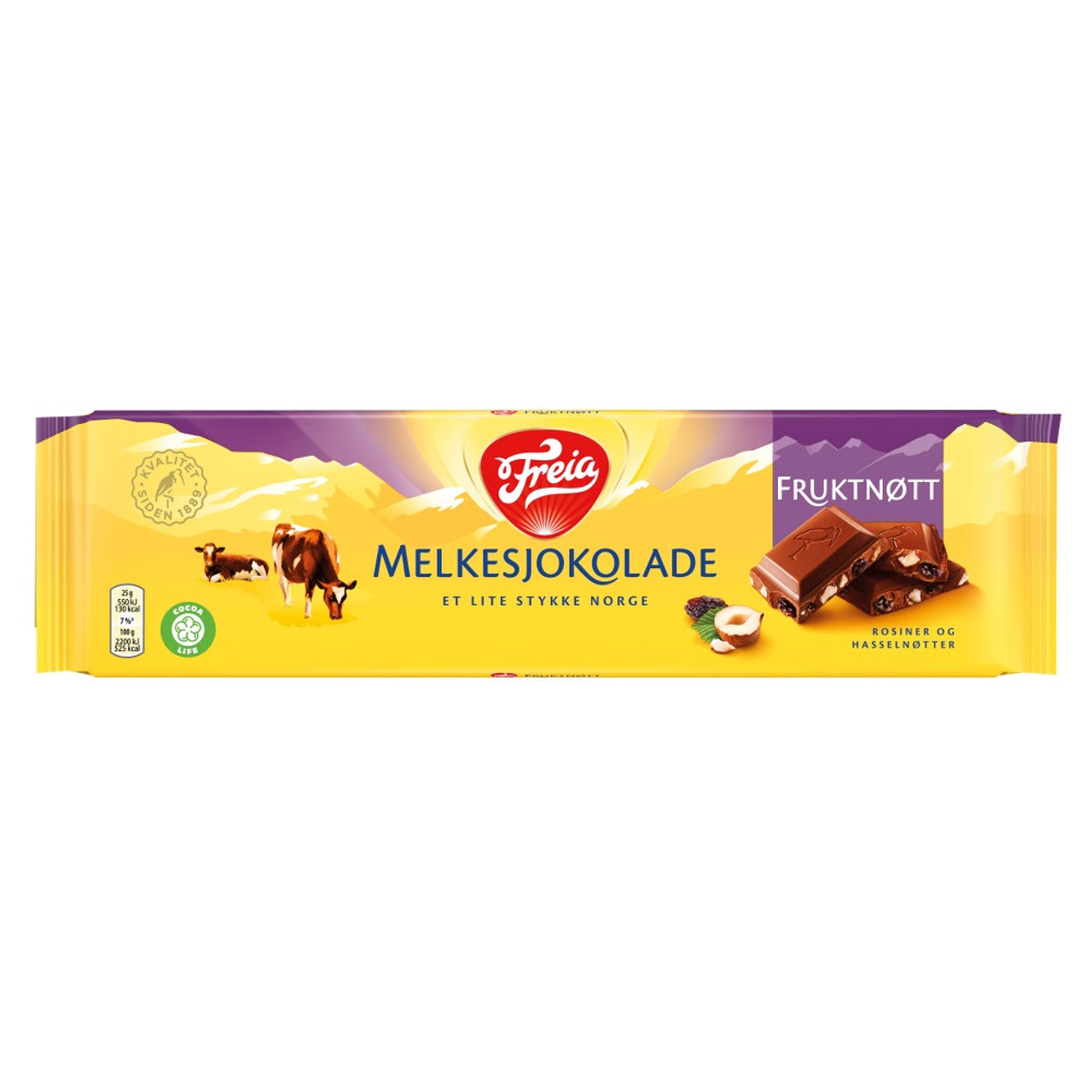 Freia Melkesjokolade Fruktnøtt - Freia Milk Chocolate with Hazelnuts and Raisins 200 Grams (7.05 oz)