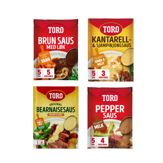 Toro Saus Set - Sauces Set of Peppersaus, Brunsaus, Kantarell Sjampinjongsaus, Bearnaisesaus - Pepper, Bernaise, Chanterelle, Brown Sauces