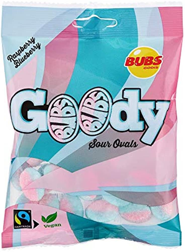 Bubs Godis - Sweden Raspberry Blueberry Goody Sour Ovals Foam Gummies 90 Grams (3.2 oz)