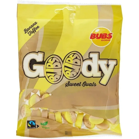 Bubs Godis - Sweden Banana Caramel Toffee Goody Sweet Ovals Foam Gummies 90 Grams (3.2 oz)