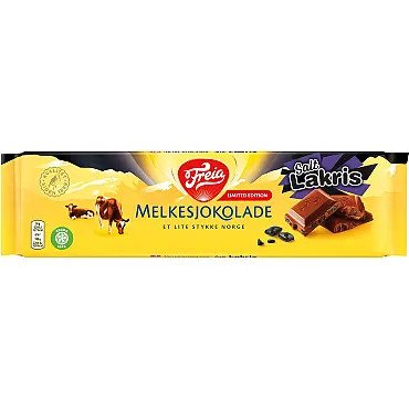 Freia Melkesjokolade Lakris - Freia Milk Chocolate with Salty Licorice 190 Grams (6.7 oz)