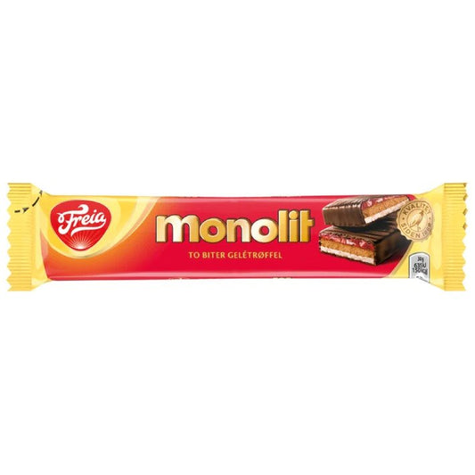 Freia Monolit - Chocolate Bar with Jelly, Truffle, & Marzipan 60 Grams (2.2 oz)
